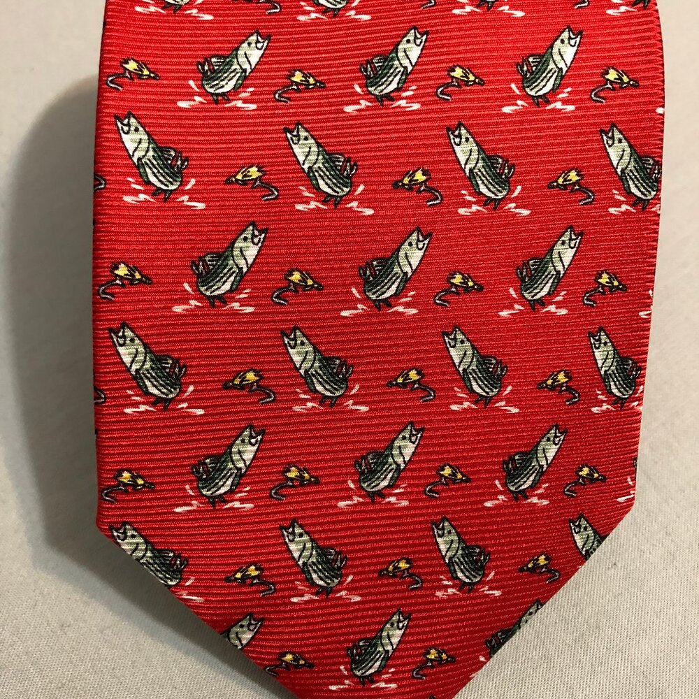 Cape Cod Neckwear Red Fish and Lure Men's Tie 100% Silk Red